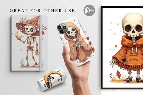 Digital Paper Boho Skeleton Halloween Digital Pattern artnoy 