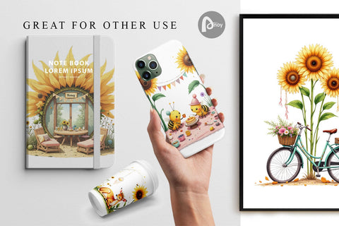 Digital Paper Boho Sunflowers Digital Pattern artnoy 