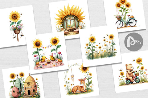 Digital Paper Boho Sunflowers Digital Pattern artnoy 