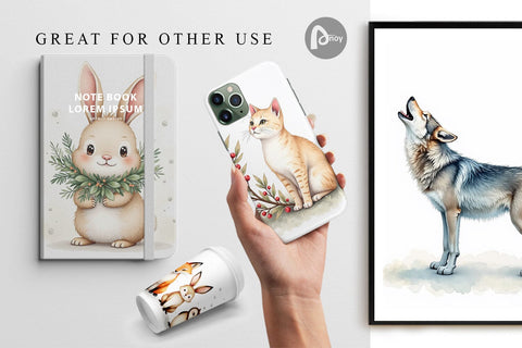 Digital Paper Boho Winter Animals Digital Pattern artnoy 