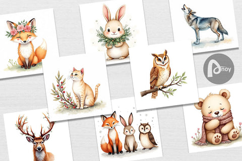 Digital Paper Boho Winter Animals Digital Pattern artnoy 