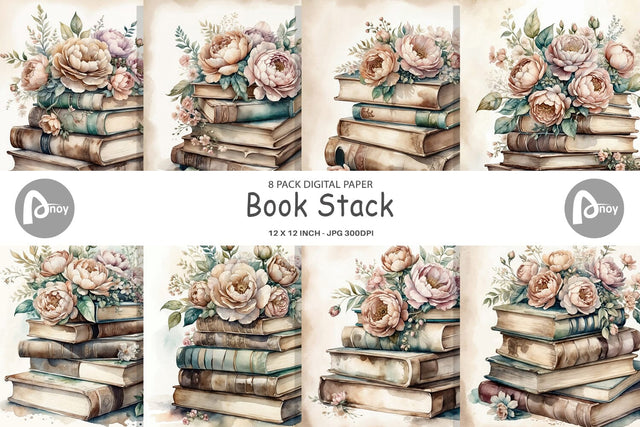 Digital Paper Book Stack Digital Pattern artnoy 