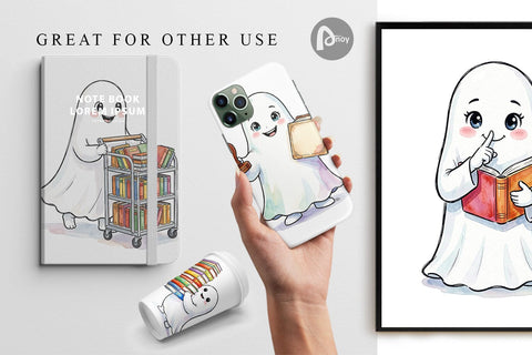Digital Paper Bookish Librarian Ghost Art Sublimation artnoy 