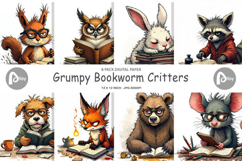 Digital Paper Bookworm Critters Digital Pattern artnoy 