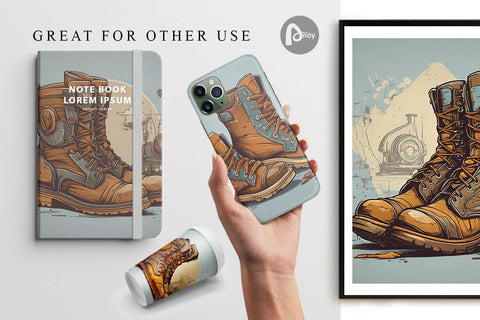 Digital Paper Boots Vintage Digital Pattern artnoy 