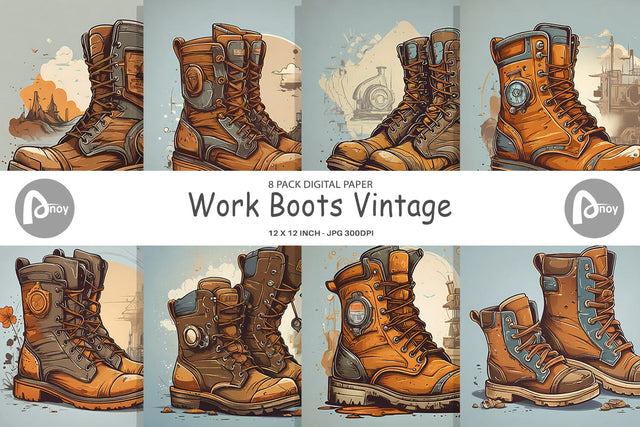 Digital Paper Boots Vintage Digital Pattern artnoy 