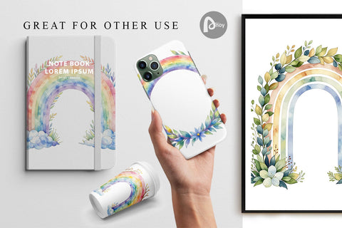 Digital Paper Botanical Boho Rainbow Digital Pattern artnoy 