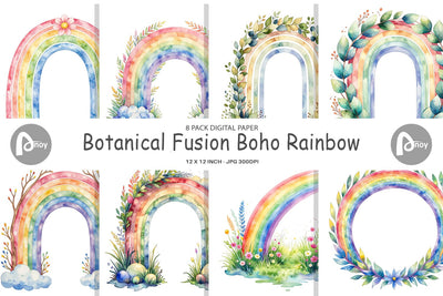 Digital Paper Botanical Boho Rainbow Digital Pattern artnoy 