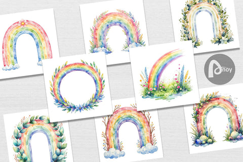 Digital Paper Botanical Boho Rainbow Digital Pattern artnoy 
