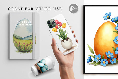 Digital Paper Botanical Floral Easter Eggs Watercolor Digital Pattern artnoy 