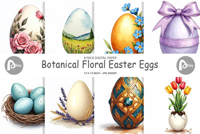 Digital Paper Botanical Floral Easter Eggs Watercolor Digital Pattern artnoy 
