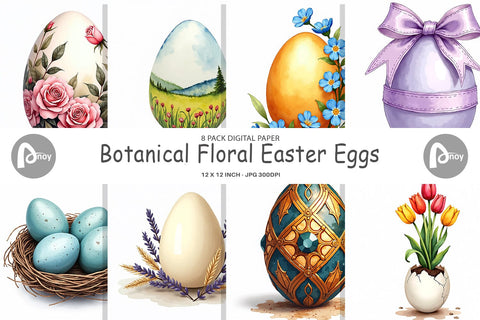Digital Paper Botanical Floral Easter Eggs Watercolor Digital Pattern artnoy 