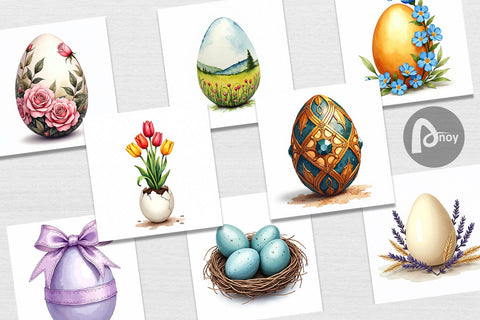 Digital Paper Botanical Floral Easter Eggs Watercolor Digital Pattern artnoy 