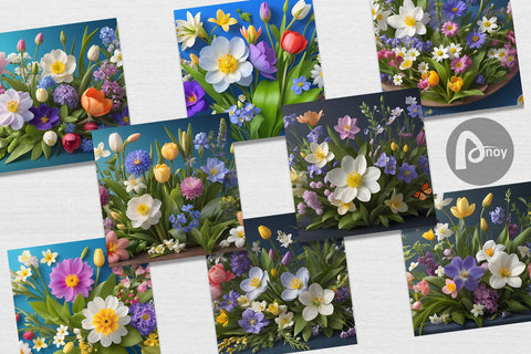 Digital Paper Botanical Spring Flowers Digital Pattern artnoy 