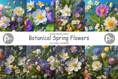Digital Paper Botanical Spring Flowers Digital Pattern artnoy 