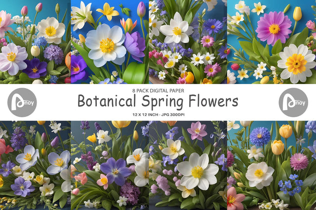 Digital Paper Botanical Spring Flowers Digital Pattern artnoy 