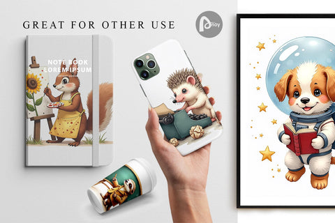 Digital Paper Brainy Buddies Scholarly Animals Watercolor Digital Pattern artnoy 