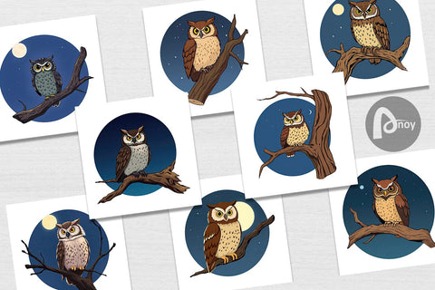 Digital Paper Branch Owl Digital Pattern artnoy 