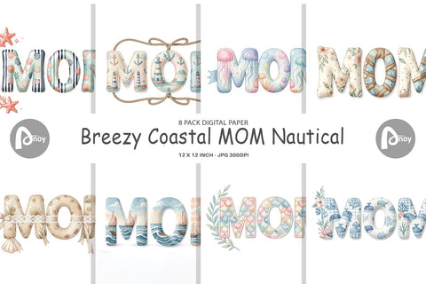 Digital Paper Breezy Coastal MOM Nautical Digital Pattern artnoy 