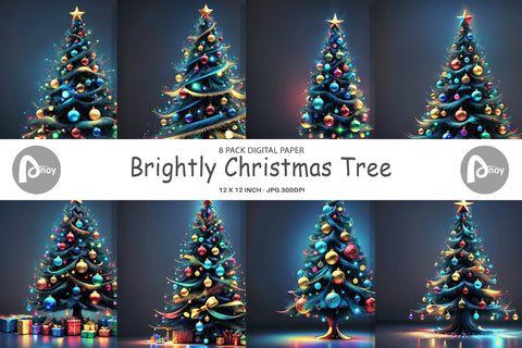 Digital Paper Bright Christmas Tree Digital Pattern artnoy 