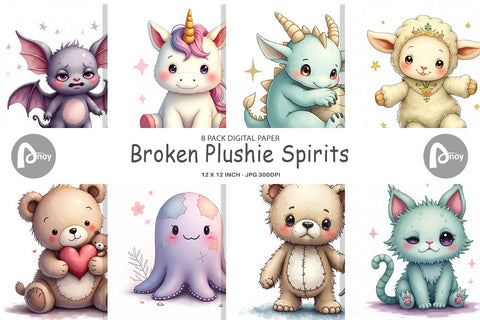 Digital Paper Broken Plushie Spirits Digital Pattern artnoy 