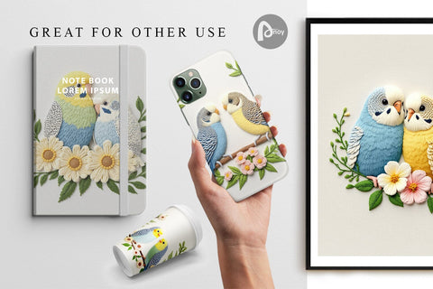 Digital Paper Budgerigar Embroidery Digital Pattern artnoy 