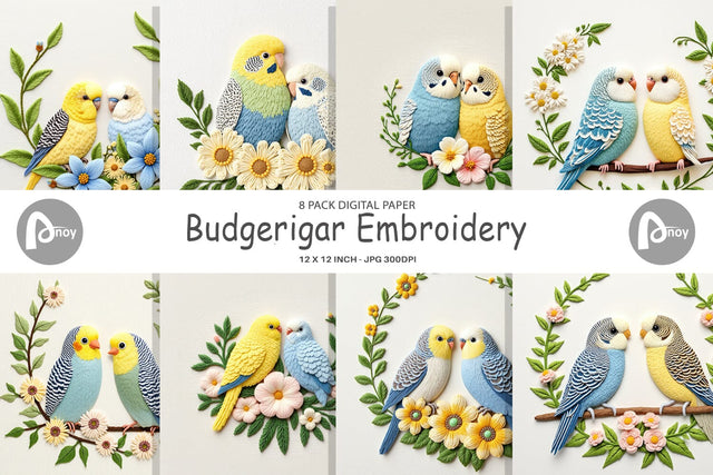 Digital Paper Budgerigar Embroidery Digital Pattern artnoy 