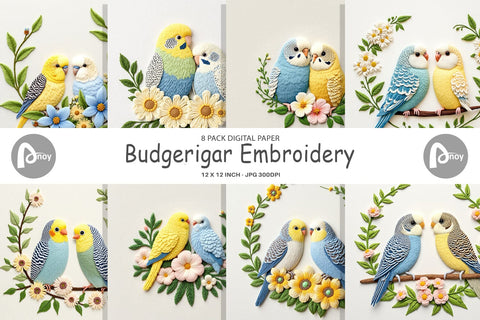 Digital Paper Budgerigar Embroidery Digital Pattern artnoy 