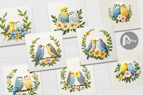 Digital Paper Budgerigar Embroidery Digital Pattern artnoy 