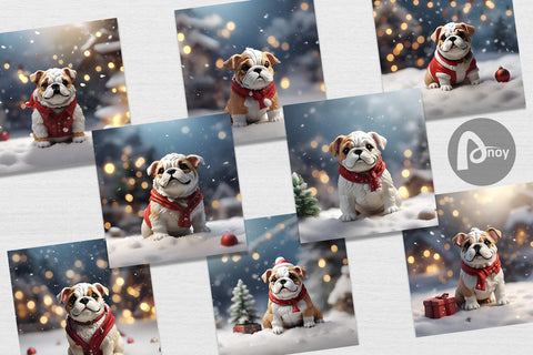 Digital Paper Bulldog Christmas Digital Pattern artnoy 
