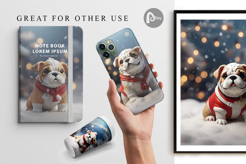 Digital Paper Bulldog Christmas Digital Pattern artnoy 