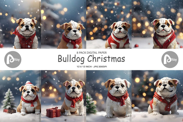 Digital Paper Bulldog Christmas Digital Pattern artnoy 