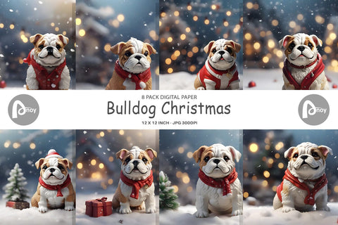 Digital Paper Bulldog Christmas Digital Pattern artnoy 