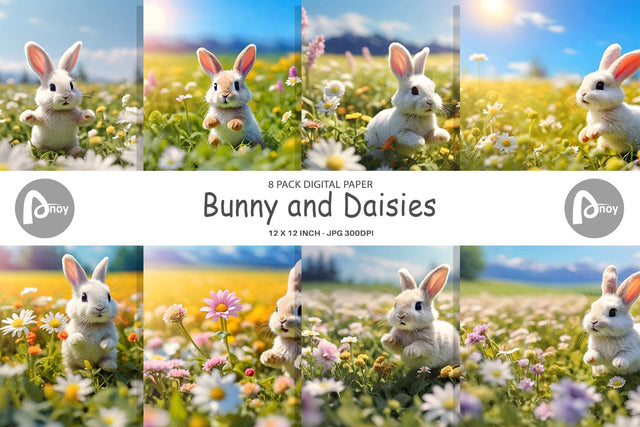 Digital Paper Bunny and Daisies Digital Pattern artnoy 
