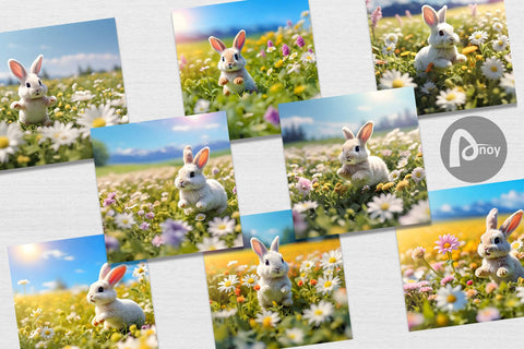 Digital Paper Bunny and Daisies Digital Pattern artnoy 