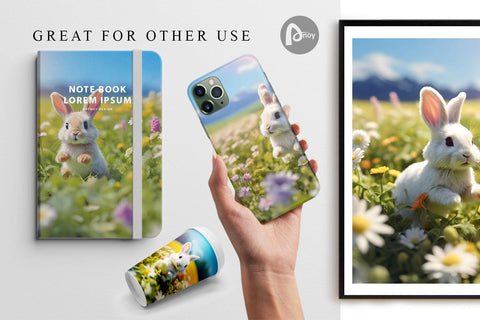 Digital Paper Bunny and Daisies Digital Pattern artnoy 