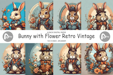Digital Paper Bunny and Flower Digital Pattern artnoy 