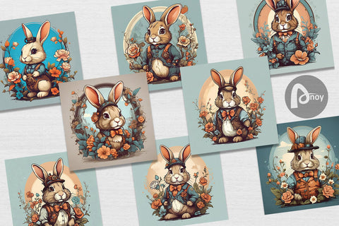 Digital Paper Bunny and Flower Digital Pattern artnoy 
