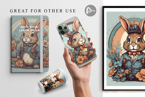 Digital Paper Bunny and Flower Digital Pattern artnoy 