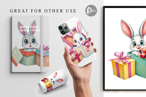 Digital Paper Bunny Gift Digital Pattern artnoy 