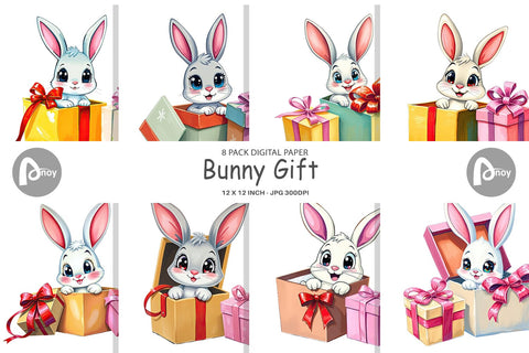 Digital Paper Bunny Gift Digital Pattern artnoy 