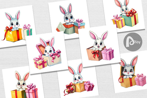 Digital Paper Bunny Gift Digital Pattern artnoy 