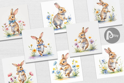 Digital Paper Bunny in Summer Watercolor Digital Pattern artnoy 