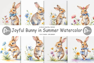 Digital Paper Bunny in Summer Watercolor Digital Pattern artnoy 