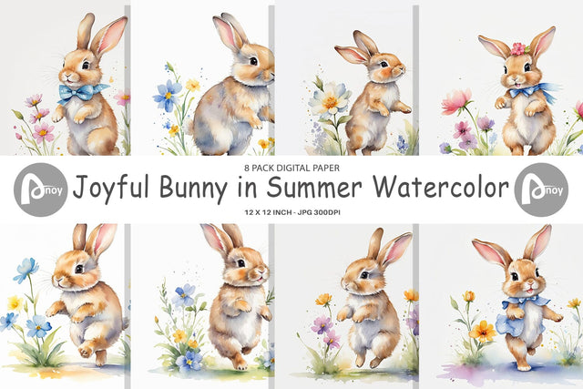 Digital Paper Bunny in Summer Watercolor Digital Pattern artnoy 