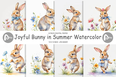 Digital Paper Bunny in Summer Watercolor Digital Pattern artnoy 