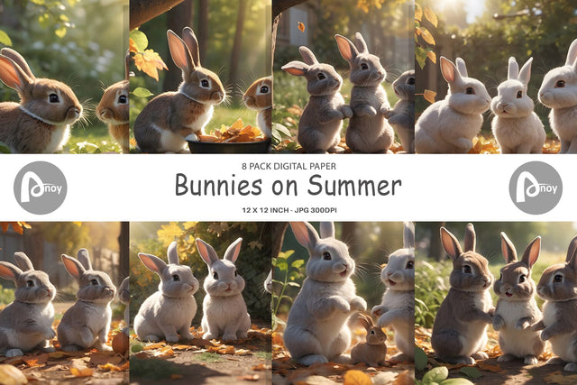 Digital Paper Bunny on Summer Digital Pattern artnoy 