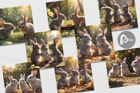 Digital Paper Bunny on Summer Digital Pattern artnoy 