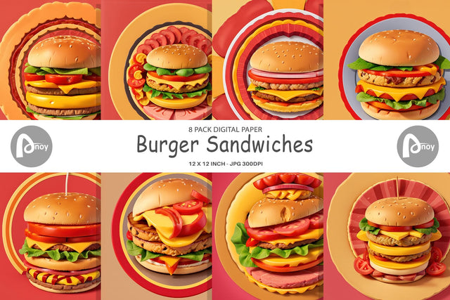 Digital Paper Burger Sandwiches Digital Pattern artnoy 