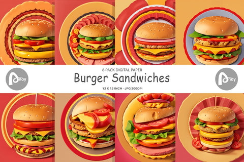 Digital Paper Burger Sandwiches Digital Pattern artnoy 